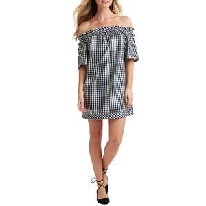 VINEYARD VINES Black & White Gingham Off the Shoulder Dress Size XS